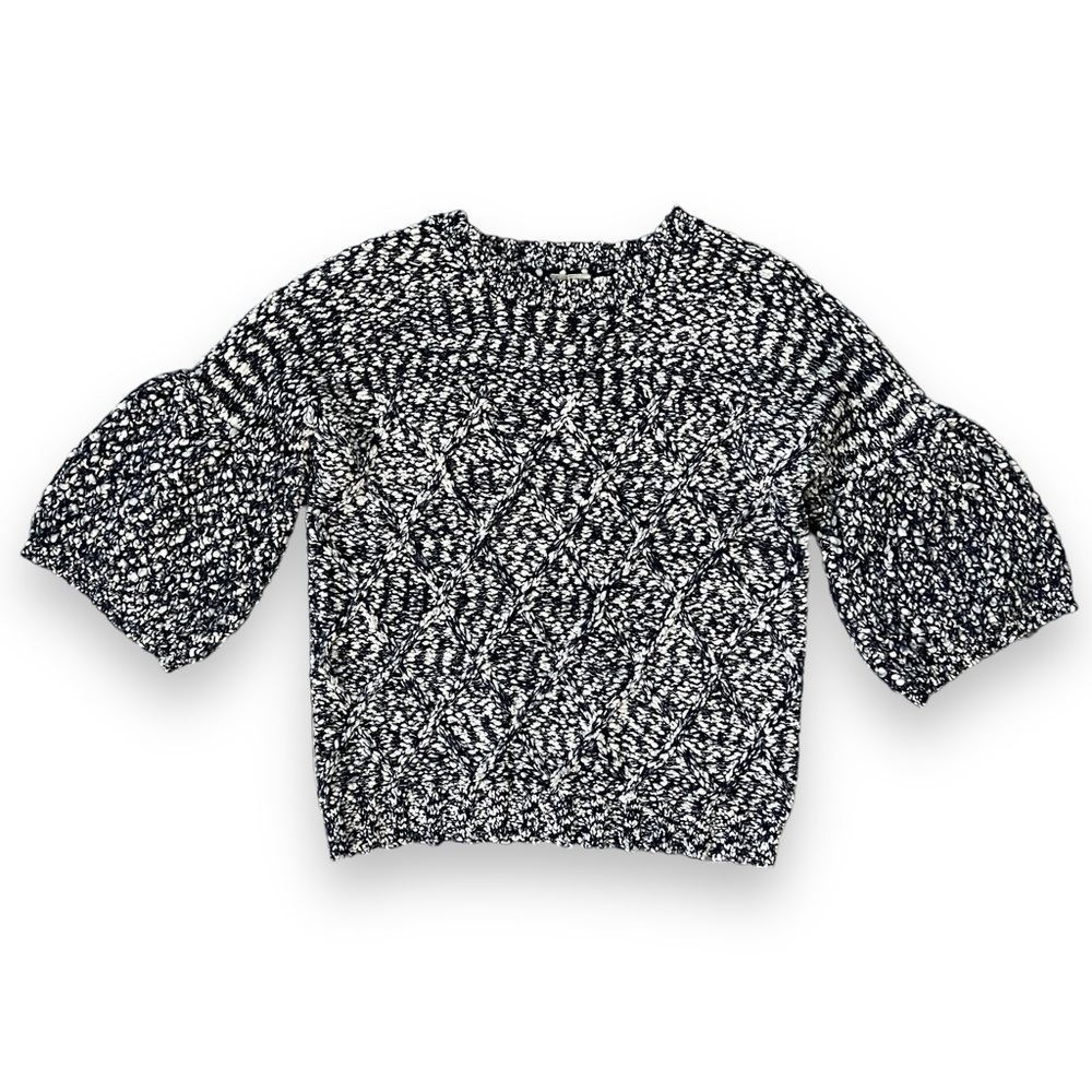 Anthropologie x Moth Navy & White Cable Knit Sweater 3/4 Lantern Sleeves